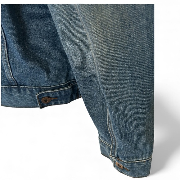 TRIOT LOS ANGELES Blue Denim Trucker Jacket w/ Cream Shearling Collar & Lining - Picture 8 of 8